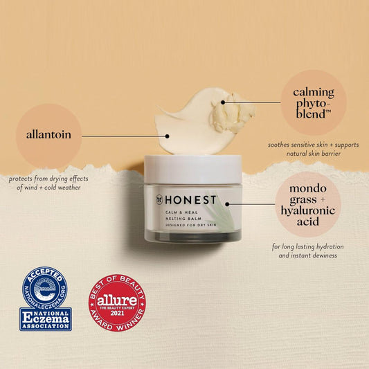 Honest Beauty Calm + Heal Melting Balm For Dry + Sensitive Skin | Allantoin + Calming Phyto-Blend | Vegan + Cruelty Free | 1.7 Oz