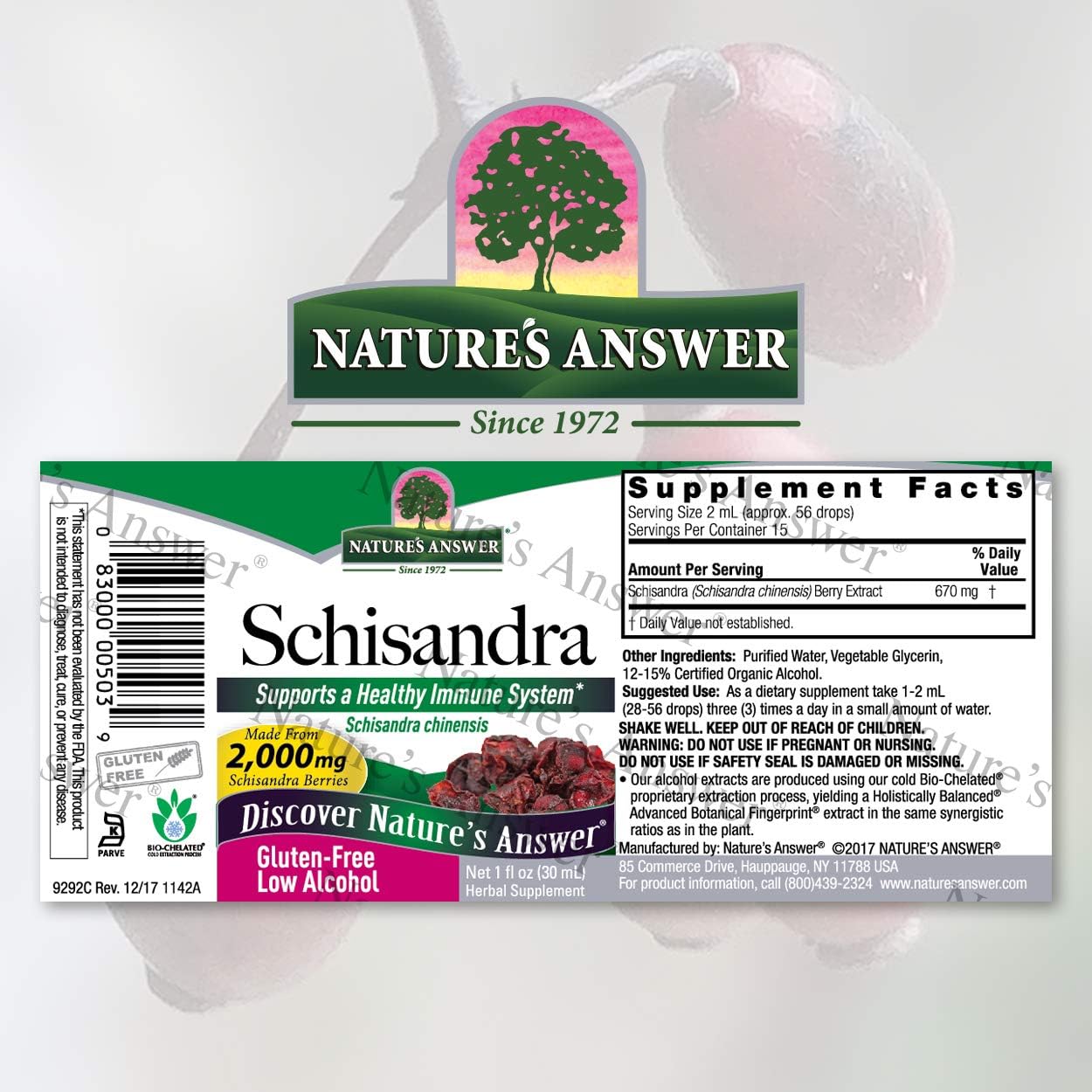 Nature's Answer Schisandra Berry Extract with Organic Alcohol, 1-  | Digestive Health Support | Promotes Cognitive Improvement | Natural Stress Reliever