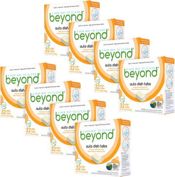 Beyond Natural Dishwasher Tablets [8 Boxs of 32] - Fragrance & Dye Free - Certified Biobased. Powerful. Plant-Based Ingredients