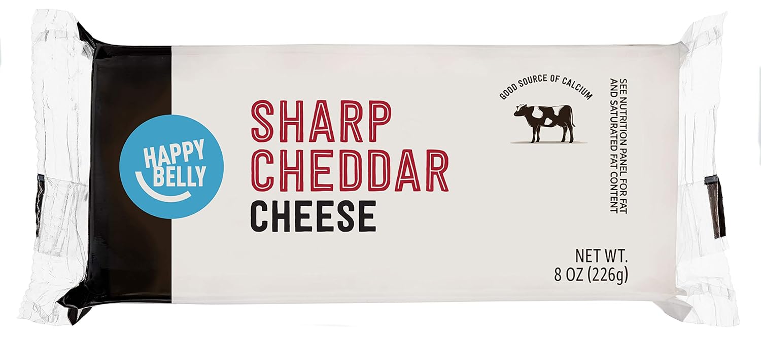 Amazon Brand - Happy Belly Sharp Cheddar Cheese Block Bar, 8 Oz