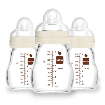 Mam Feel Good Medium Flow Premium Glass Baby Bottles, Easy Switch Between Breast And Bottle, 9Oz, 2+ Months, Unisex, 1 Pack