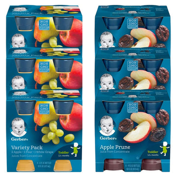 Gerber Toddler Juice Variety Pack, Apple Prune, Apple, Pear, And White Grape, 4 Fl Ounce Bottles (24 Bottles Total)
