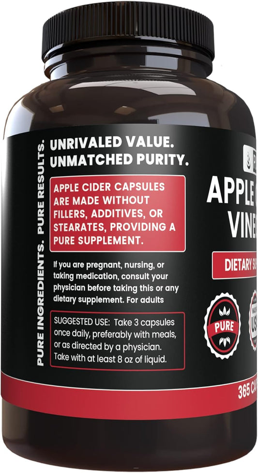 Pure Original Ingredients Apple Cider Vinegar (365 Capsules) No Magnesium Or Rice Fillers, Always Pure, Lab Verified