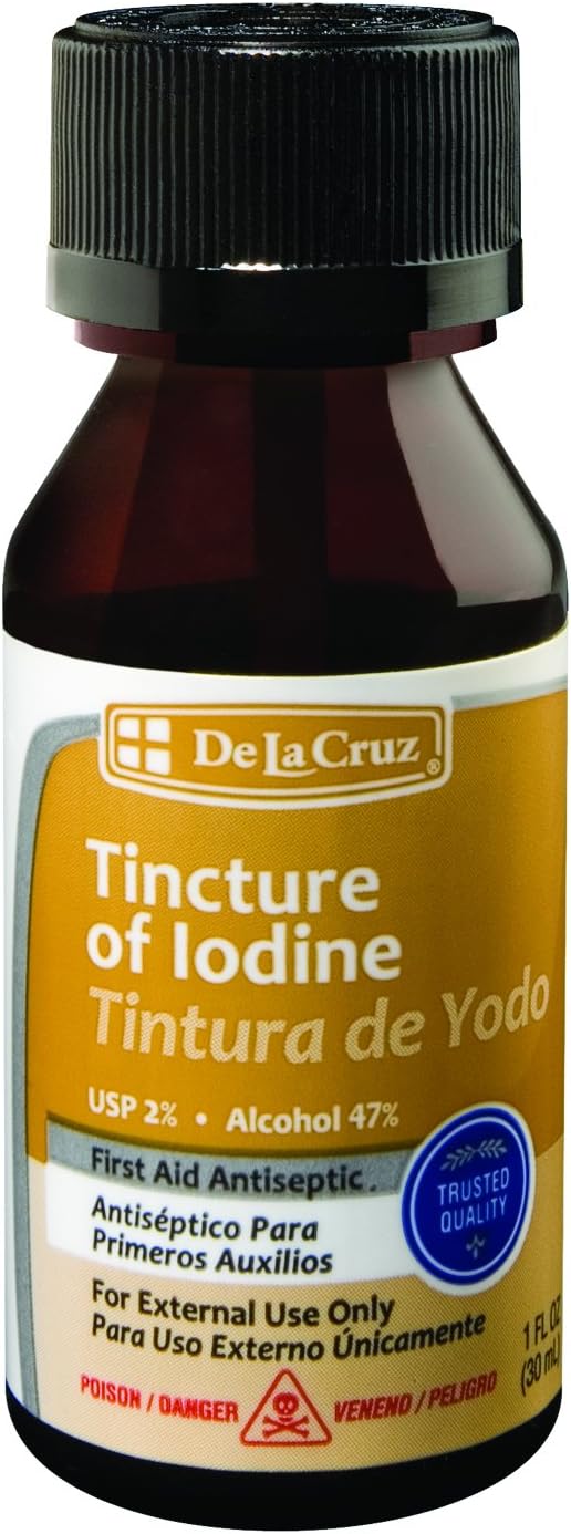 De La Cruz 2% Iodine First Aid Antiseptic, Made in USA 1 FL OZ (1 Bottle)