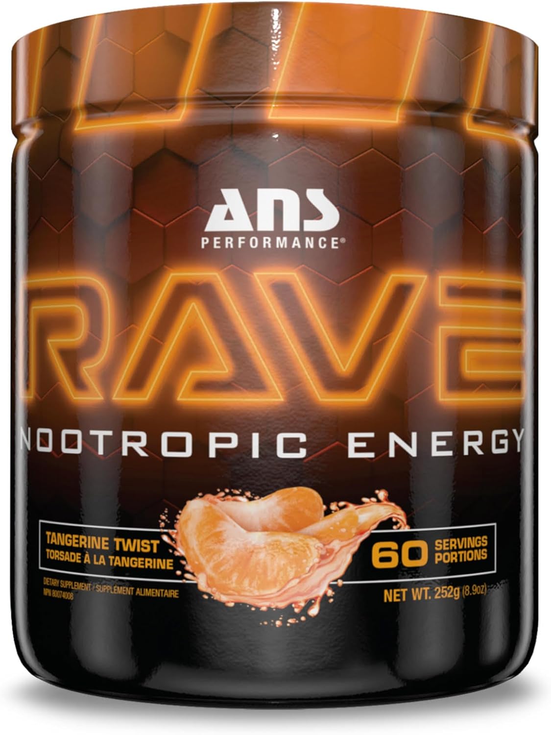 Rave (60 Servings, 8.9 Oz) – High Energy, No Crash Formula - Memory & Focus Supplement - Sugar-Free- Boost Mind-Body Neural Connections (Tangerine Twist)