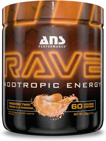 Rave (60 Servings, 8.9 Oz) – High Energy, No Crash Formula - Memory & Focus Supplement - Sugar-Free- Boost Mind-Body Neural Connections (Tangerine Twist)
