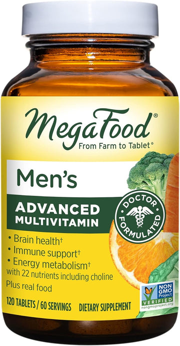 Megafood Men'S Advanced Multivitamin For Men - Doctor -Formulated - Choline, Vitamin B12, Vitamin D, Vitamin C & Zinc - Brain Health & Immune Support - Non-Gmo - Vegetarian - 120 Tabs (60 Servings)