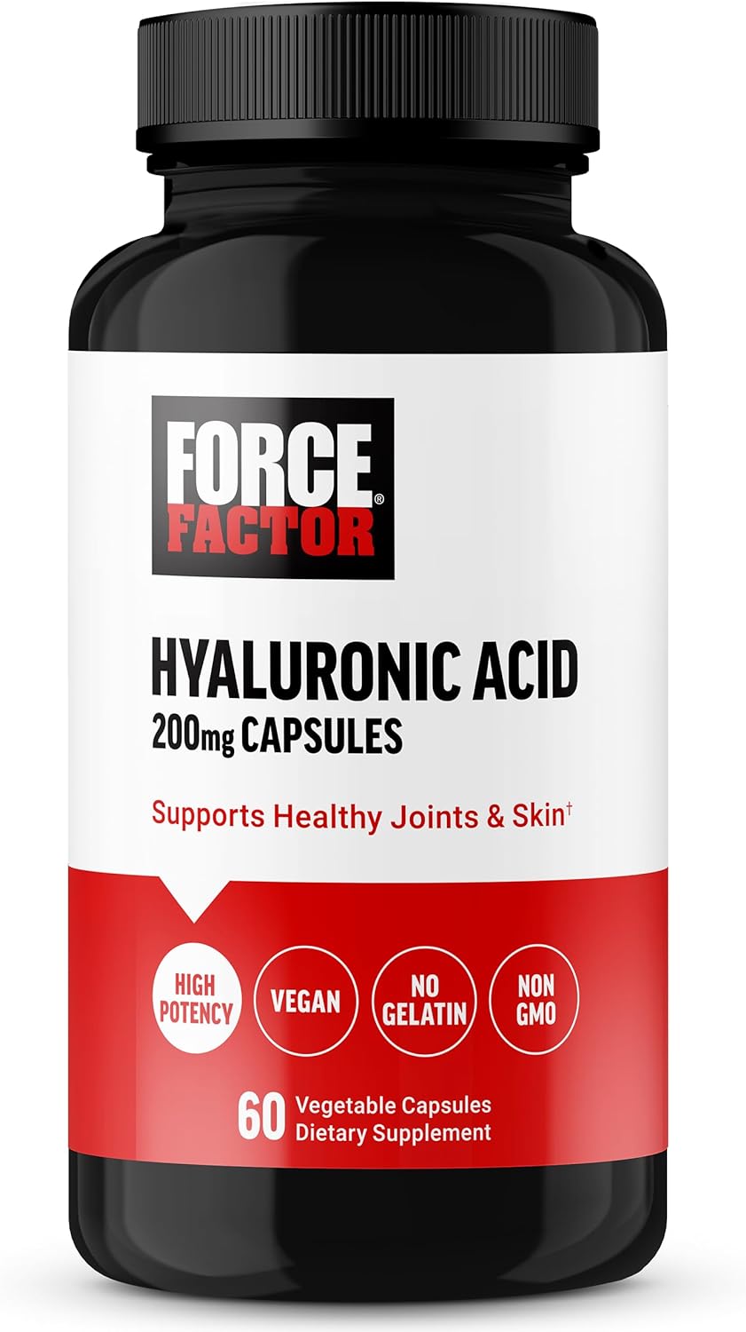 FORCE FACTOR Hyaluronic Acid Supplements, Hyaluronic Acid Capsules for Joint Health and Skin Hydration, Joint Health Supplement for Women and Men, High Potency, Vegan, 60 Capsules