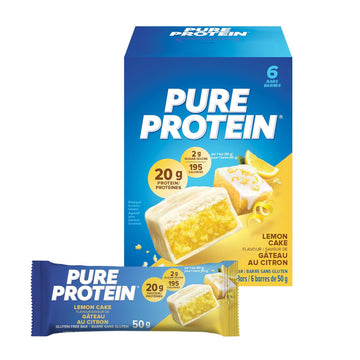 Pure Protein Bars, Non-Gmo, Lemon Cake Flavor, Value Pack, 50g, 6 count Box, Imported from Canada)