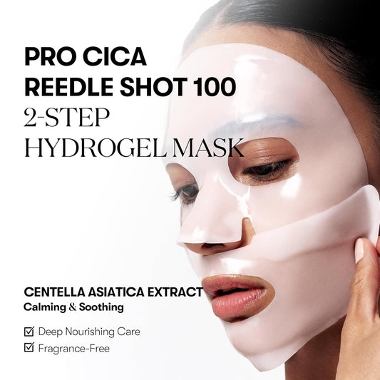 Vt Cosmetics Pro Cica Reedle Shot 100 2-Step Hydrogel Mask(34.5Gx4Ea), Intensive Calming, Exosome Centella Asiatica, Blemish Relief, Overnight Melting Mask, Korean Facial Mask, Valentine Gift