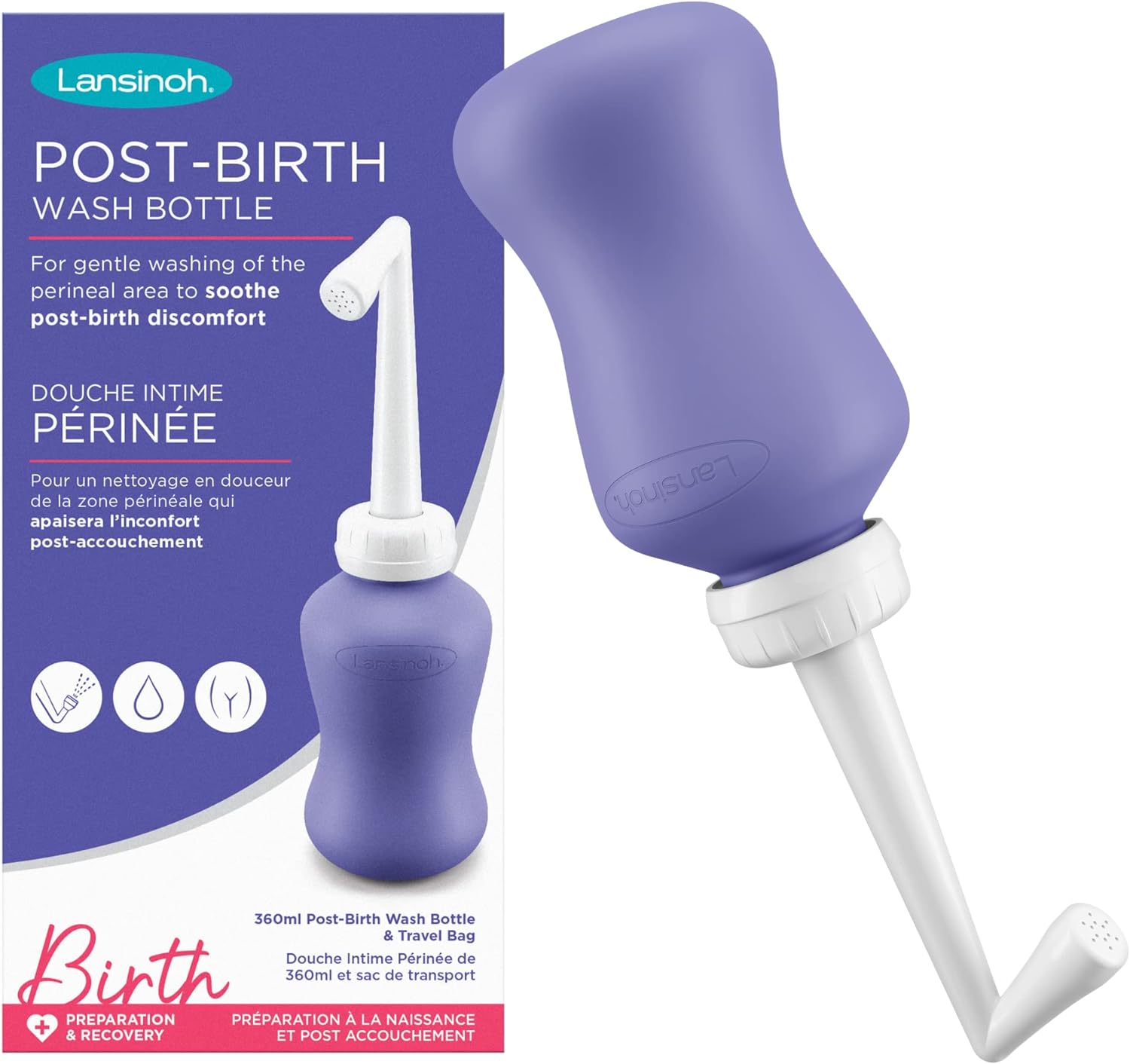 Lansinoh Post-Birth Wash Bottle 360ml – Recovery Postpartum Portable Bidet Travel Bag Hospital New Mum Essential