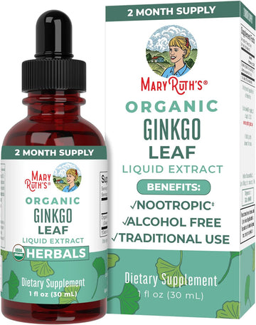 Maryruth Organics Ginkgo Leaf Liquid Drops | Herbal Supplement | Nootropic | Circulatory System & Nervous System Health | Usda Organic | Non-Gmo | Vegan | 60 Servings