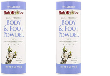 NutriBiotic Body & Foot Unscented Powder (Pack of 2) with Tea Tree Leaf Oil, Corn Starch, Sodium Bicarbonate and Grapefruit Seed Extract,