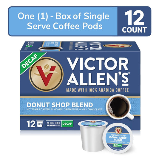 Victor Allen'S Coffee Decaf Donut Shop Blend, Medium Roast, 12 Count, Single Serve Coffee Pods For Keurig K-Cup Brewers