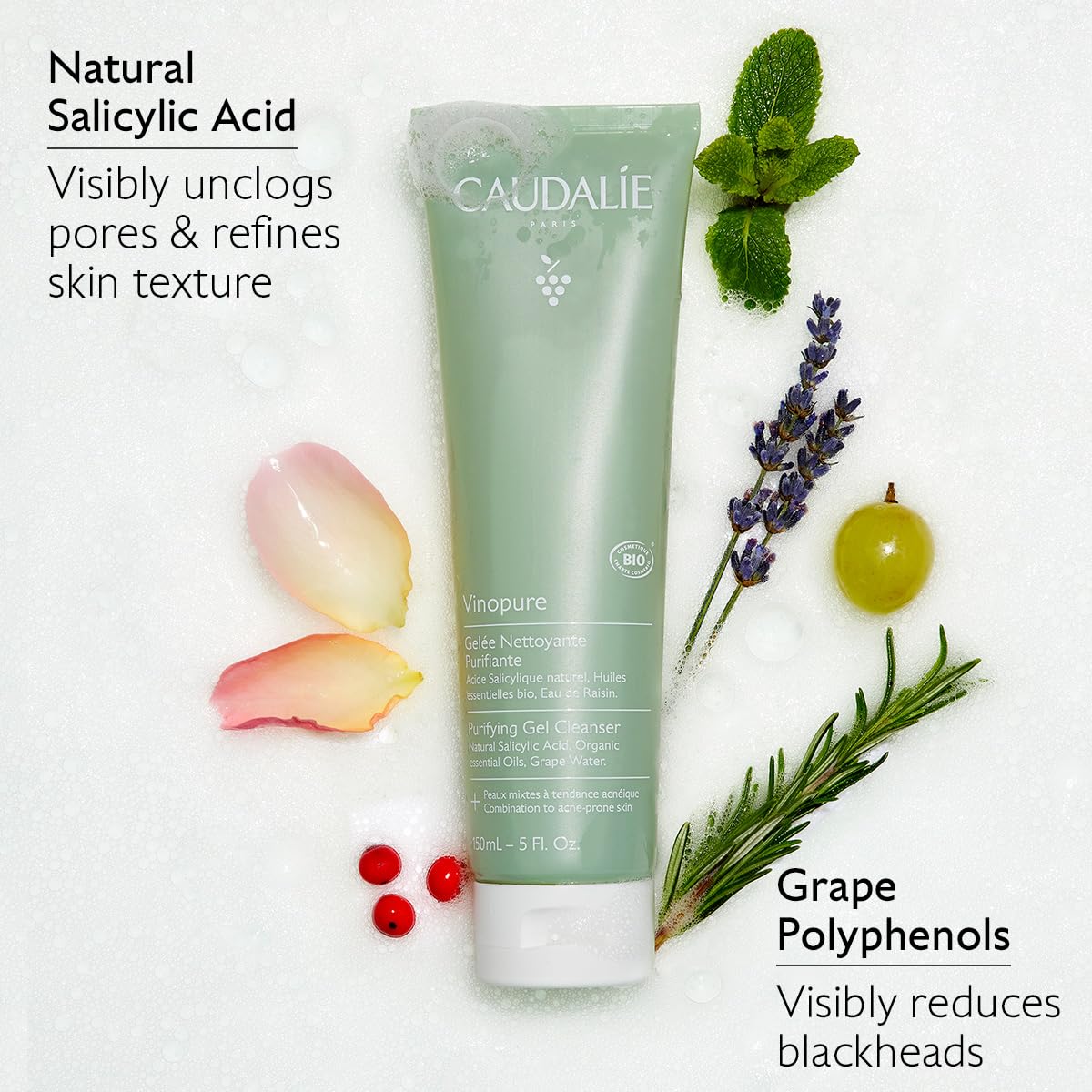 Caudalie Vinopure Pore Purifying Gel Cleanser With Natural Salicylic Acid - 150 Ml : Beauty & Personal Care