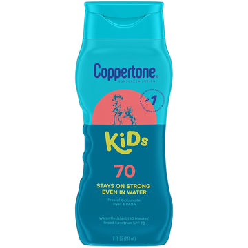 Coppertone SPF 70 Sunscreen Lotion for Kids, #1 Pediatrician Recommended Brand, Water Resistant, 8 Fl Oz Bottle