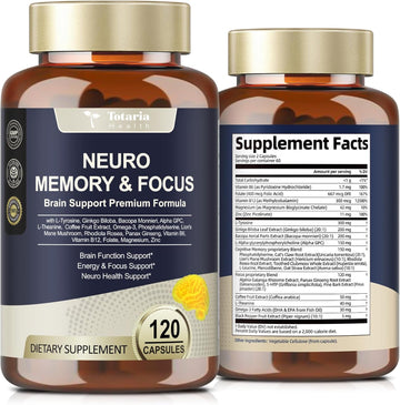 Totara C-Ognitive Brain Supplements For Memory And Focus Men & Woman, L-Tyrosine Ginkgo Biloba, Bacopa Monnieri, Alpha Gpc For Nootropic, Focus Supplement - Non-Gmo, Gluten Free, Vegan