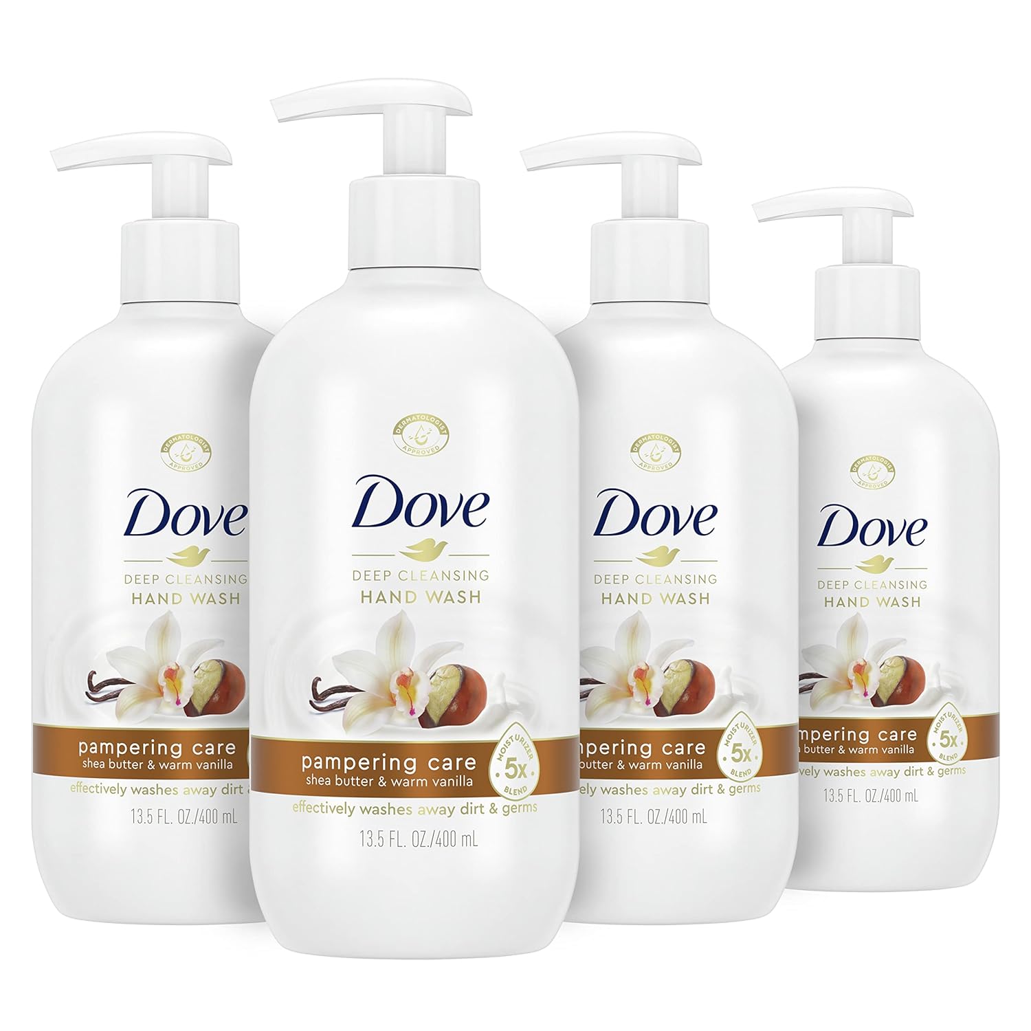 Dove Pampering Care Shea Butter And Warm Vanilla Hand Wash For Clean And Softer Hands Cleanser That Washes Away Dirt 13.5 Oz 4 Count