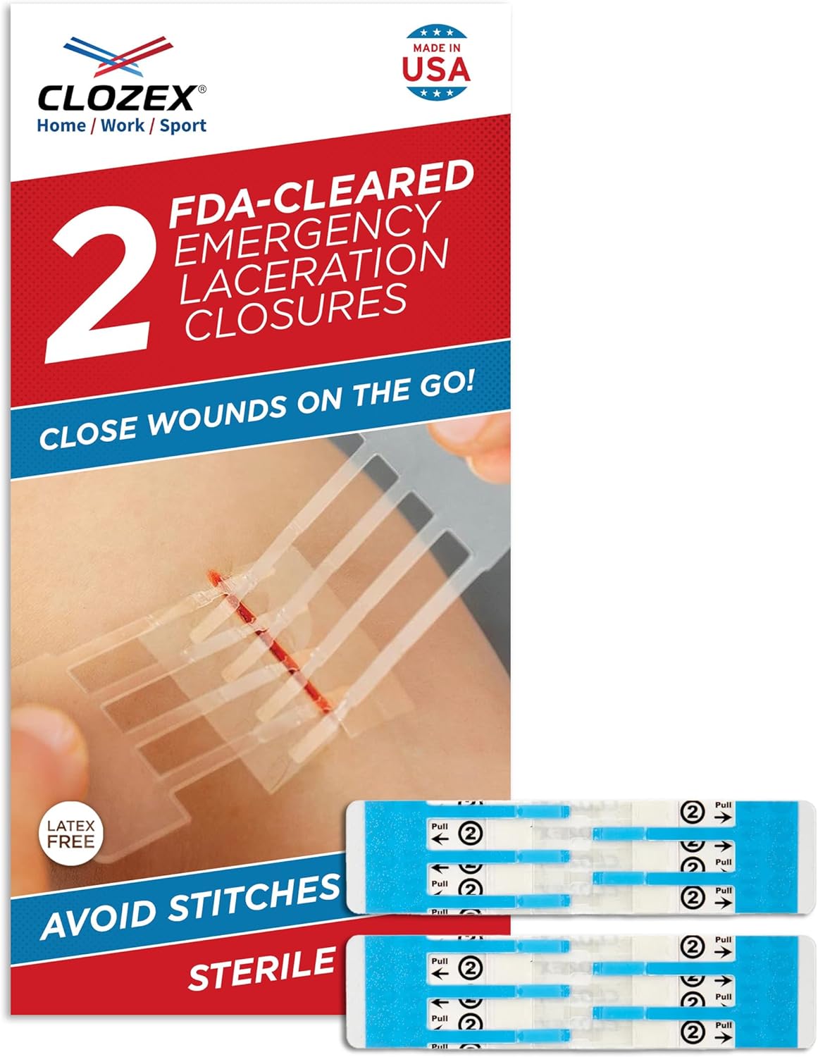 Clozex Emergency Laceration Closures - Repair Wounds Without Stitches. Fda Cleared Fsa Hsa Eligible Skin Closure Device For 2 Individual Wounds Or Combine For Total Length Of 2 Inches