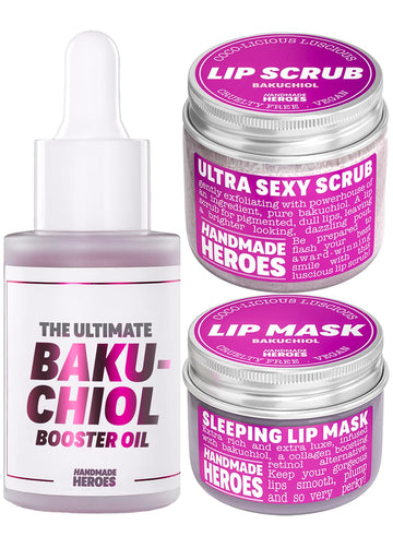 Save 15% Trio Bakuchiol Face Bundle - Bakuchiol Face Oil, Lip Scrub and Mask