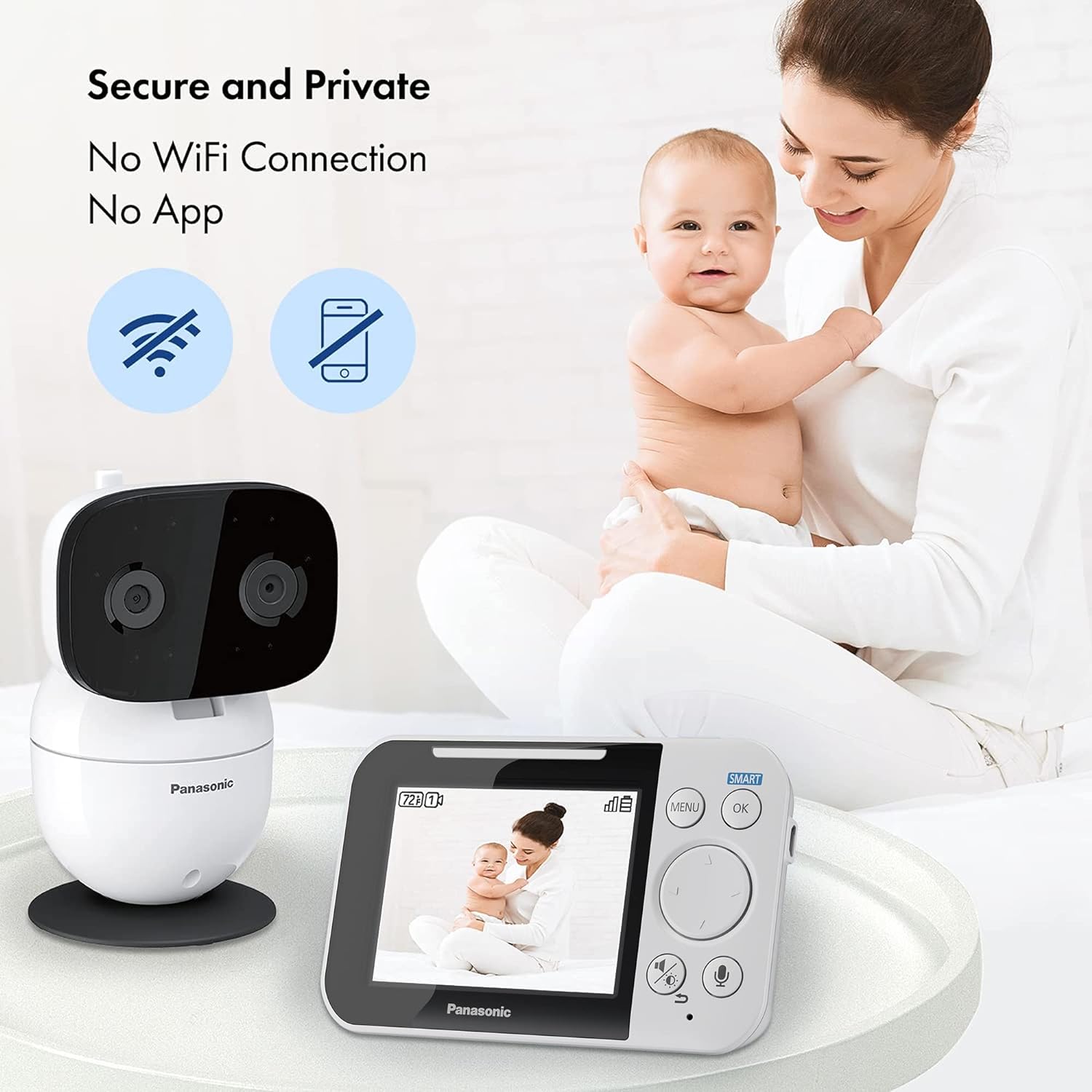 Panasonic Baby Monitor with Camera and Audio, 3.5” Color Video Baby Monitor, Extra Long Range, Secure Connection, 2-Way Talk, Soothing Sounds, Remote Pan, Tilt, Zoom,1 Camera, KX-HN4001W (White/Black) : Baby