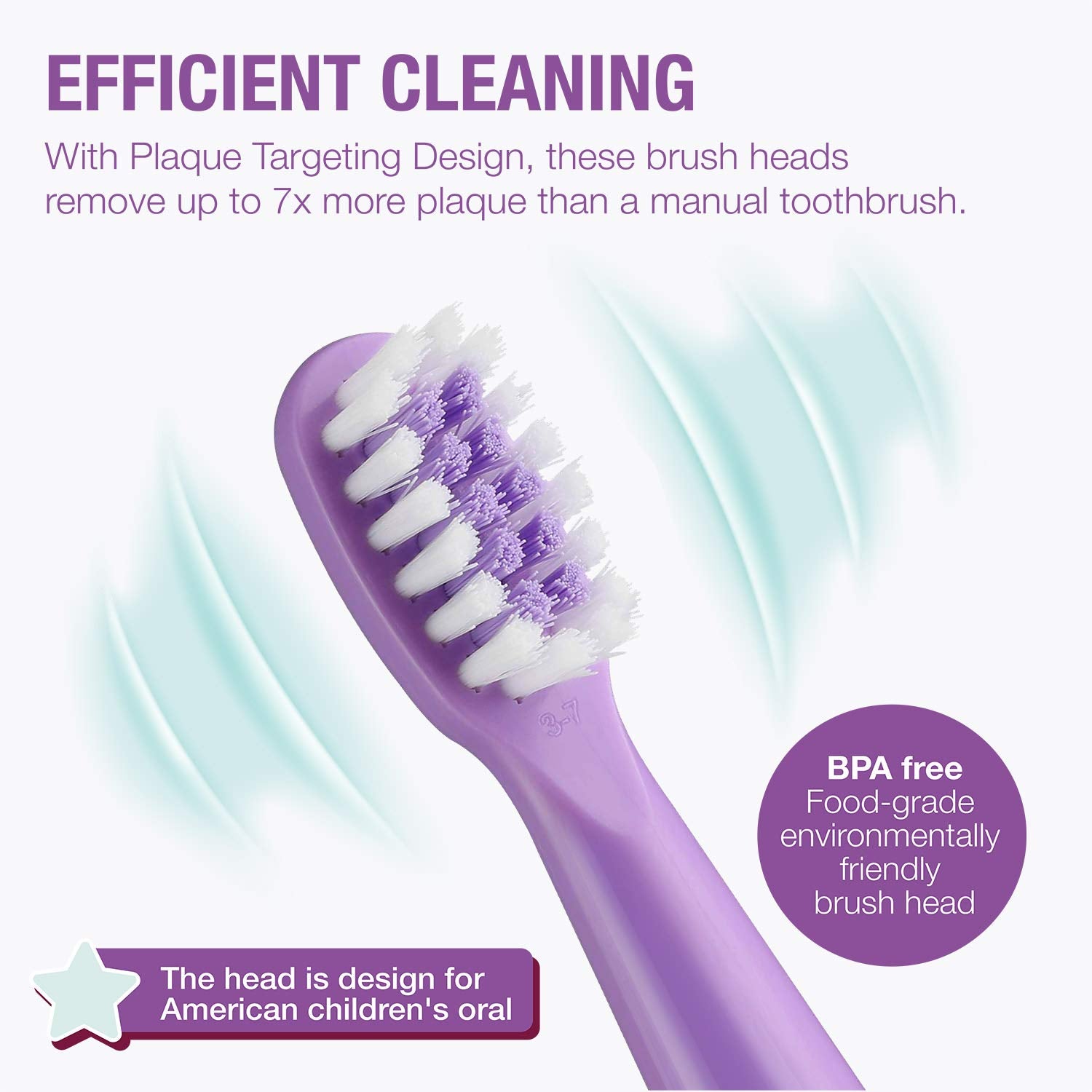 Vekkia Princess Electric Toothbrush Replacement Heads - 7X More Plaque Removal, End-Rounded 3D Curved Soft Bristles, Comfortable & Efficient Clean Teeth, Perfect for Kid Small Mouth, Purple (4 Pack) : Health & Household