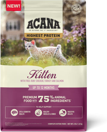 Acana Highest Protein Dry Cat Food For Kittens, Poultry And Fish Cat Food, 4Lb