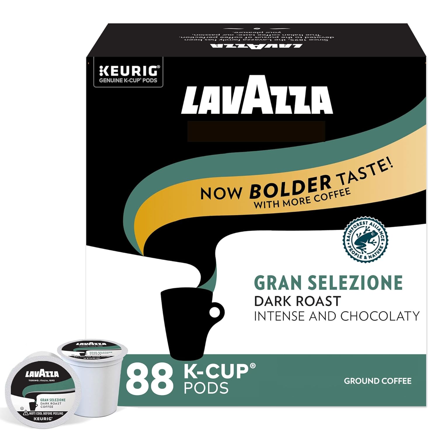 Lavazza Gran Selezione Single-Serve Coffee K-Cups for Keurig Brewer, Dark Roast, 88 capsules Value Pack, 100% Arabica