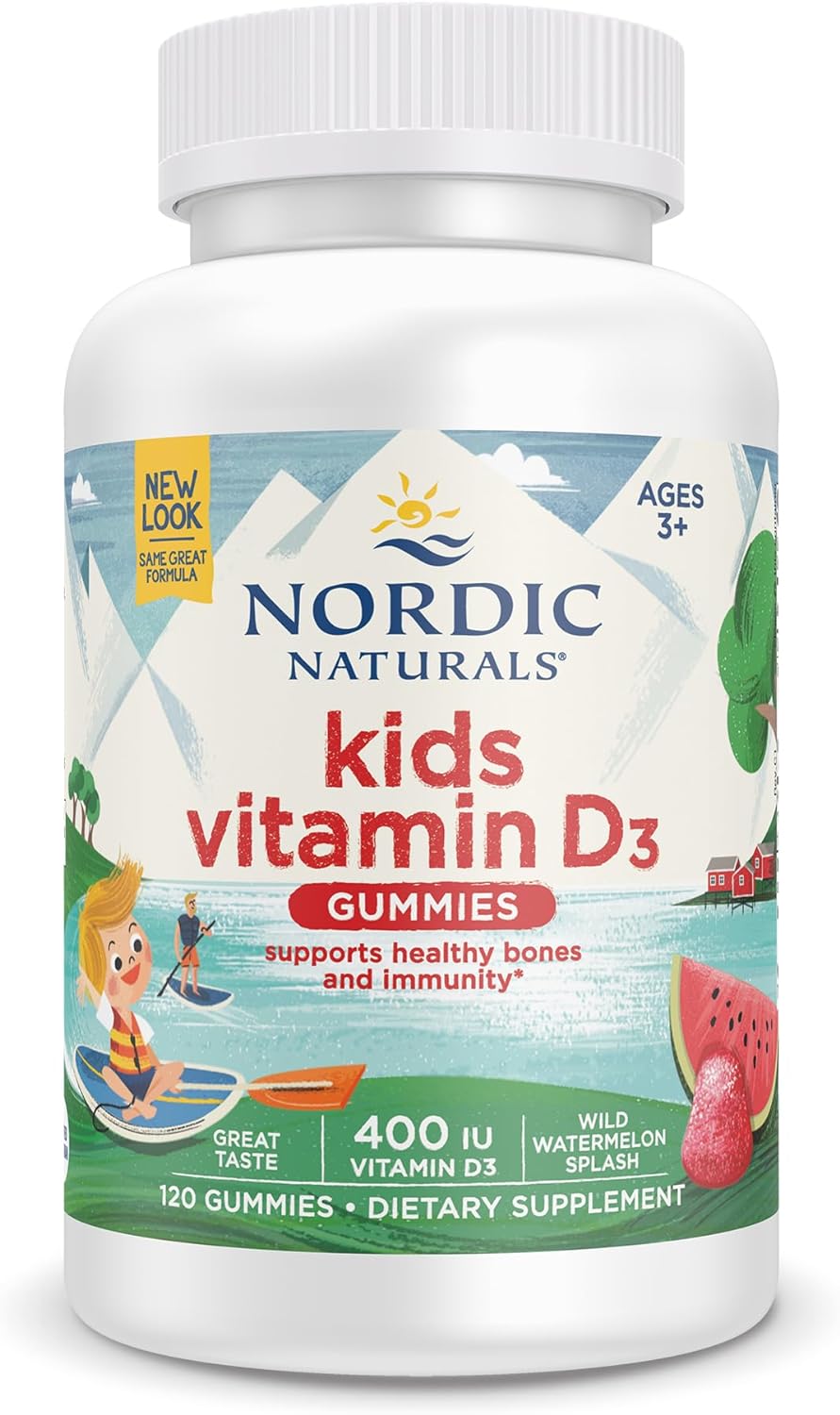 Nordic Naturals Vitamin D3 Gummies Kids, Wild Watermelon Splash - 120 Gummies - 400 IU Vitamin D3 - Bone Health, Healthy Immunity - Non-GMO, Vegetarian - 120 Servings