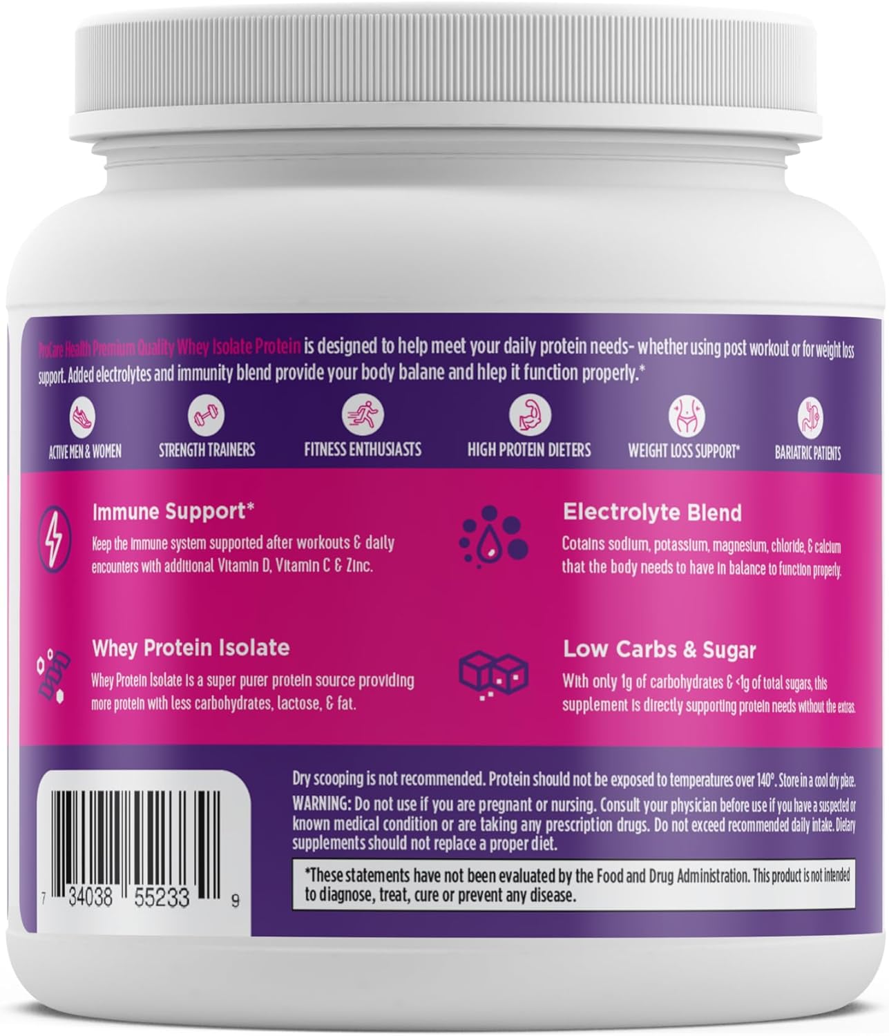 ProCare Health | Chocolate Whey Isolate Protein Powder l 26g Protein | Electrolytes | Digestive Enzyme Blend | Gluten Free | Single Serve Packet (Chocolate, 1lb Tub - 15 Servings) : Health & Household