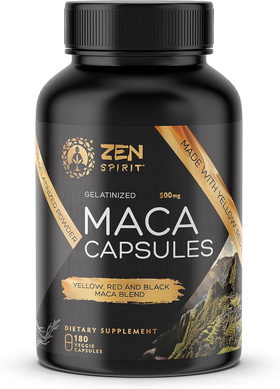 Maca Root Capsules Gelatinized - Yellow, Red & Black Powder Blend - Organic & Vegan Certified - 180 Pills 500Mg - Supplement For Men And Women