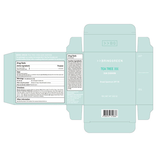 Bring Green Tea Tree Cica Facial Sun Cushion Spf 50+ Pa++++ | Korean Mineral Sunscreen For Face | Non-Nano, Reef-Safe, Redness Correcting With Zinc Oxide | Travel Size Sun Protection