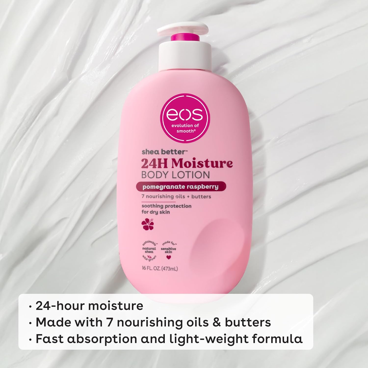 Eos Shea Better Body Lotion- Pomegranate Raspberry, 24-Hour Moisture Skin Care, Lightweight & Non-Greasy, Made With Natural Shea, Vegan, 16 Fl Oz : Beauty & Personal Care