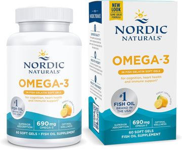 Nordic Naturals Omega-3 in Fish Gelatin, Lemon Flavor - 60 Fish Gels - 690 mg Omega-3 - Fish Oil - EPA & DHA - Immune Support, Brain & Heart Health, Optimal Wellness - Non-GMO - 30 Servings