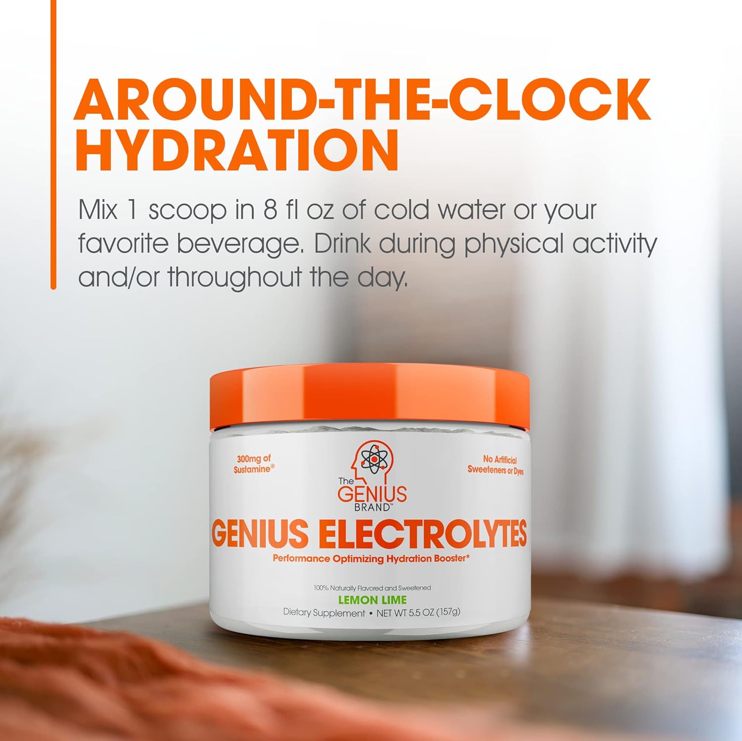 Genius Electrolytes Powder Drink Mix, Lemon Lime, 30 Servings - Natural Hydration Booster & Endurance Supplement with Potassium, Magnesium & Zinc - Sugar Free & No Artificial Sweeteners or Dyes : Health & Household