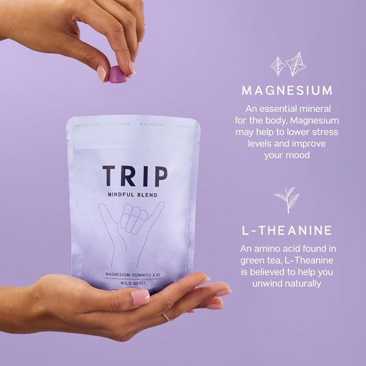 Trip Magnesium Gummies, Wild Berry, 5400Mg Magnesium Citrate Per Pack, 90Mg X 60 Gummies, Highly Absorbable For Stress/Anxiety Relief, Electrolyte Balance, Plant-Powered, Sugar-Free & 3Rd Party Tested