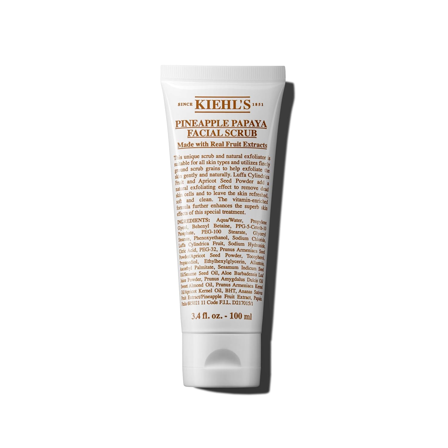 Kiehl'S Pineapple Papaya Facial Scrub, Exfoliating Face Cleanser For All Skin Types, Removes Dead Skin For Softer & Smoother Skin, With Luffa Cylindrica Fruit & Apricot Seed Powder - 3.4 Fl Oz