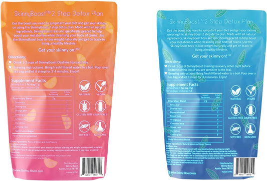 SkinnyBoost - Detox Tea Power Kit-1 - Daytime Tea (28 Bags) 1 Evening Detox Tea (14 Bags) & 1 Sugar Free Apple Cider Vinegar Vegan Gummies (60 Gummies) Detox and Cleanse