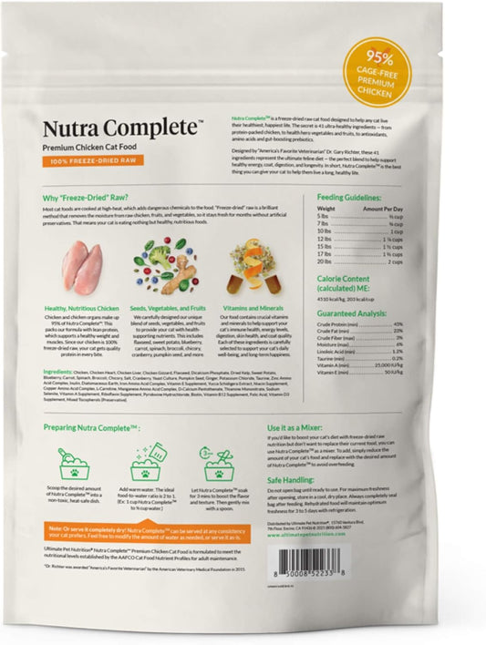 Ultimate Pet Nutrition Nutra Complete Premium Chicken Cat Food - Freeze Dried Chicken Cat Food - Feline Freeze Dried Food (12 Oz)