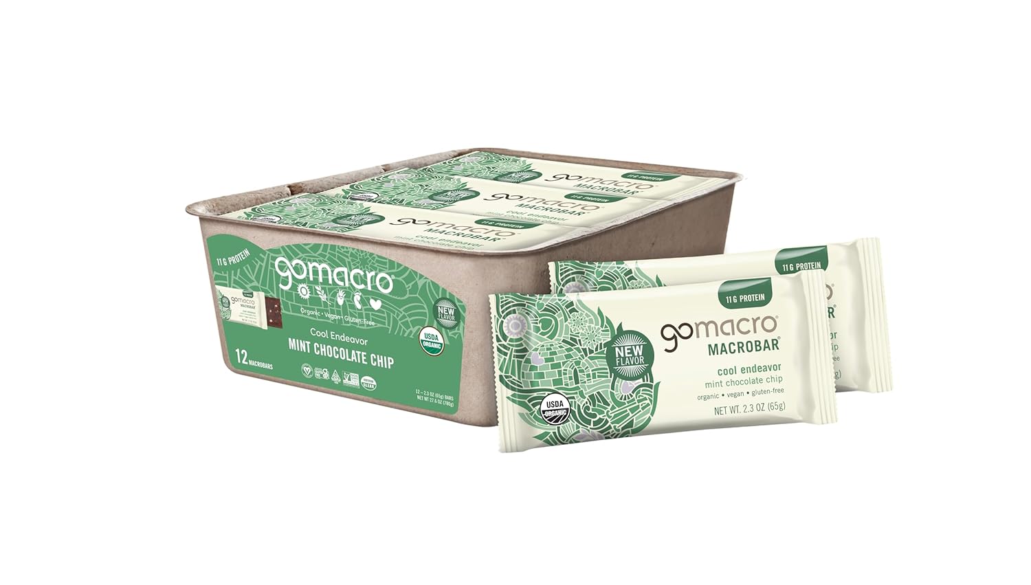 Gomacro Macrobar Organic Vegan Protein Bars - Mint Chocolate Chip, 2.3 Ounce Bars, (Pack Of 12)