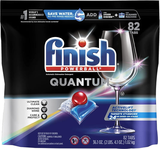 FINISH Quantum Powerball, Dishwasher Pods, Dishwasher Detergent Liquid, Dishwasher Soap, Advanced Clean & Shine, 82ct (Pack of 3) Dishwasher Tablets : Health & Household