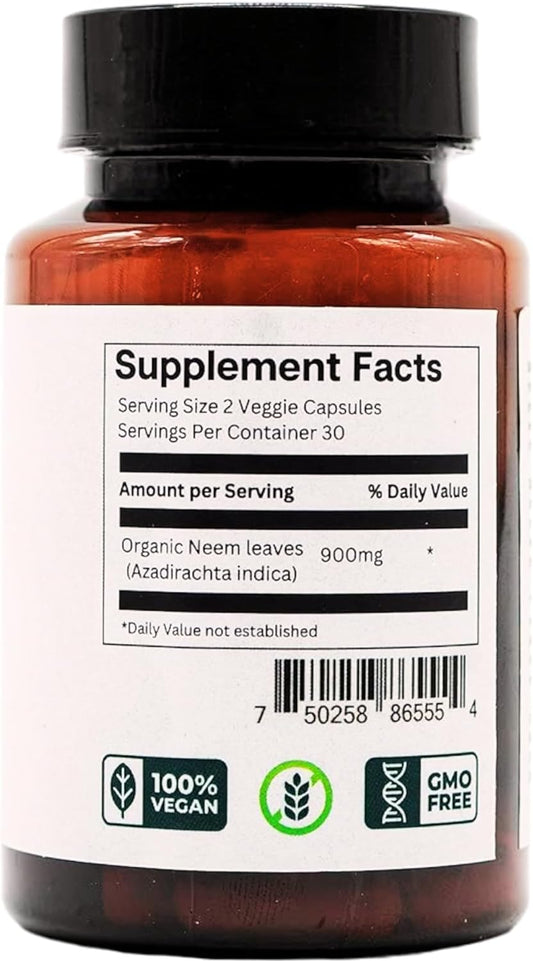 DR. DHOBLE?S REMEDIES Neem Organic Herbal Supplement - Supports Healthy Clear Skin, Immune & Liver Health, Detox, Healthy Inflammatory Response, Vegan, Gluten-Free, 60 Capsules