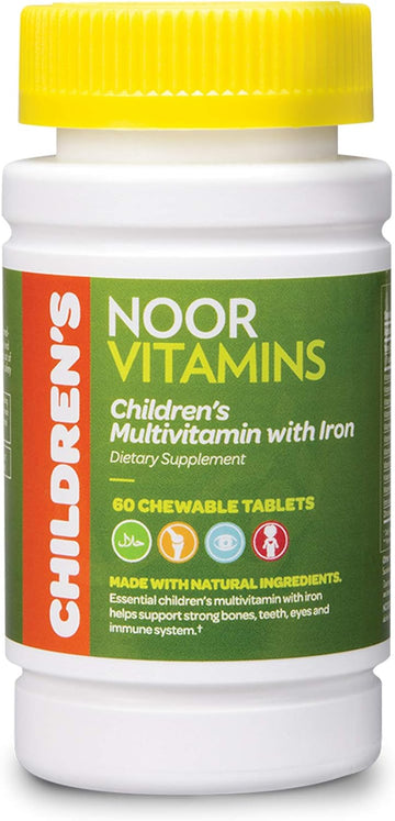 Noor Vitamins Halal Kids Multivitamin Chewable: Essential Vitamins for Immune, Bone & Eye Health with Iron - Non GMO & Gluten Free - Halal Vitamins 60 Count (2 Month Supply)