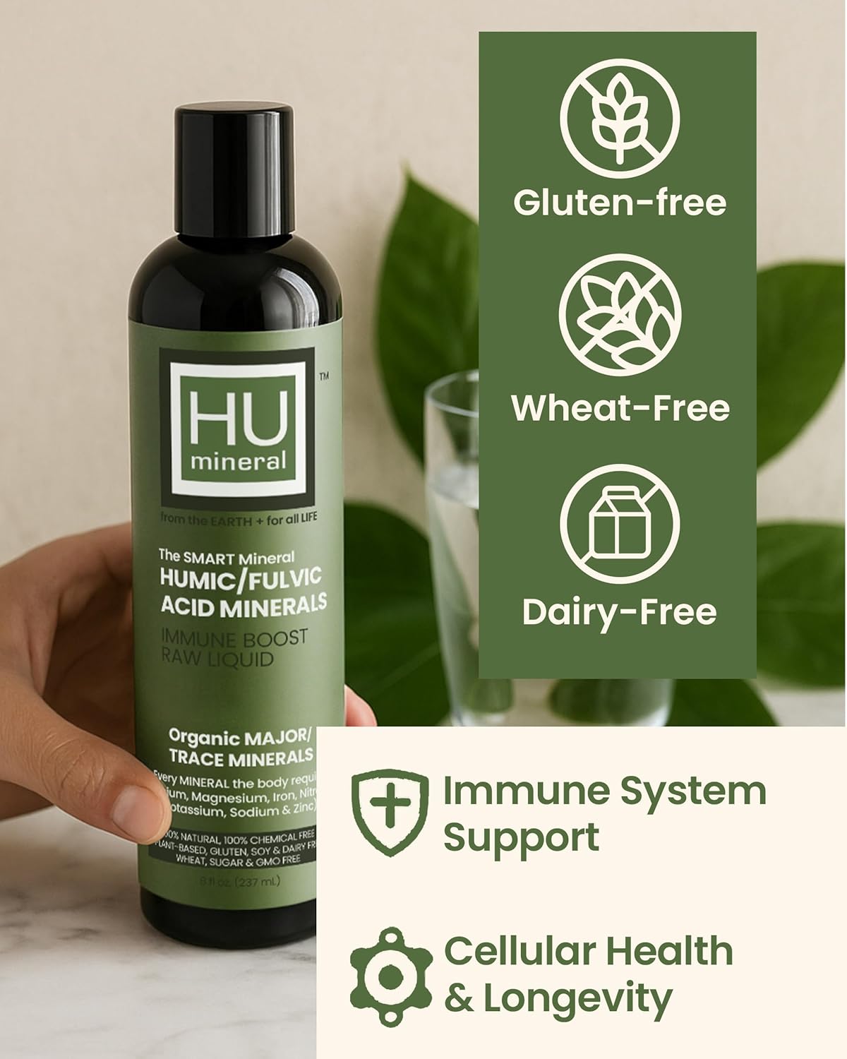 Humineral Raw Liquid Mineral – Organic Humic Acid & Fulvic Acid– Major & Trace Minerals & Electrolytes Supplement – Plant-Based For Immune, Gut & Detox Support (8 Oz) : Health & Household