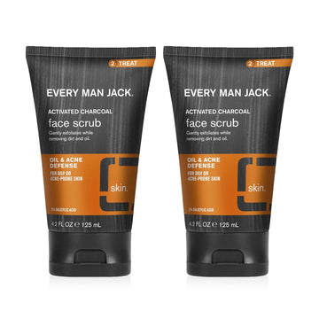 Every Man Jack Activated Charcoal Oil And Acne Defense Face Scrub For Men - Exfoliate Away Dry, Dead Skin, And Deep Clean To Remove Dirt And Oil With Natural Jojoba Beads - 4.2Oz - 2Pack