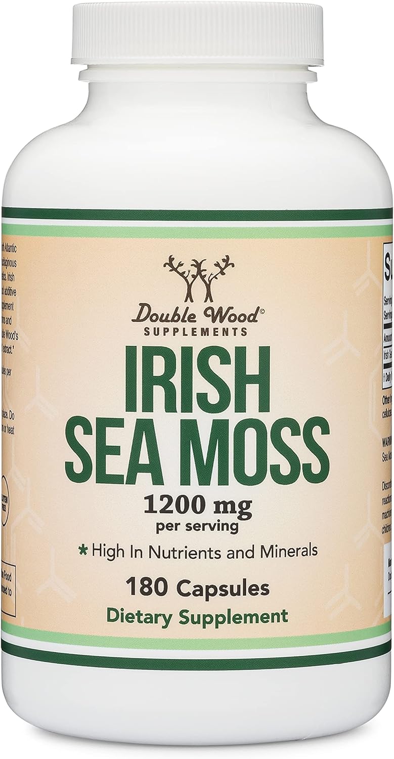 Irish Sea Moss Capsules, More Potent Than Sea Moss Gel Extract (180 Count, 1,200mg per Serving) (from Wildcrafted and Raw Chondrus Crispus) Nutrient Rich Superfood High in Minerals by Double Wood : Health & Household