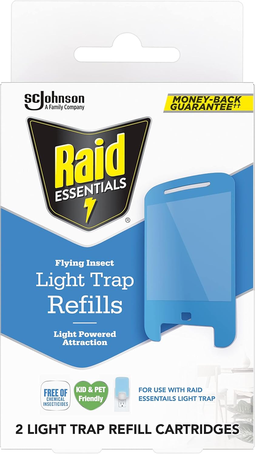 Raid Essentials Flying Insect Light Trap Refills, 2 Light Trap Refill Cartridges, Featuring Light Powered Attraction