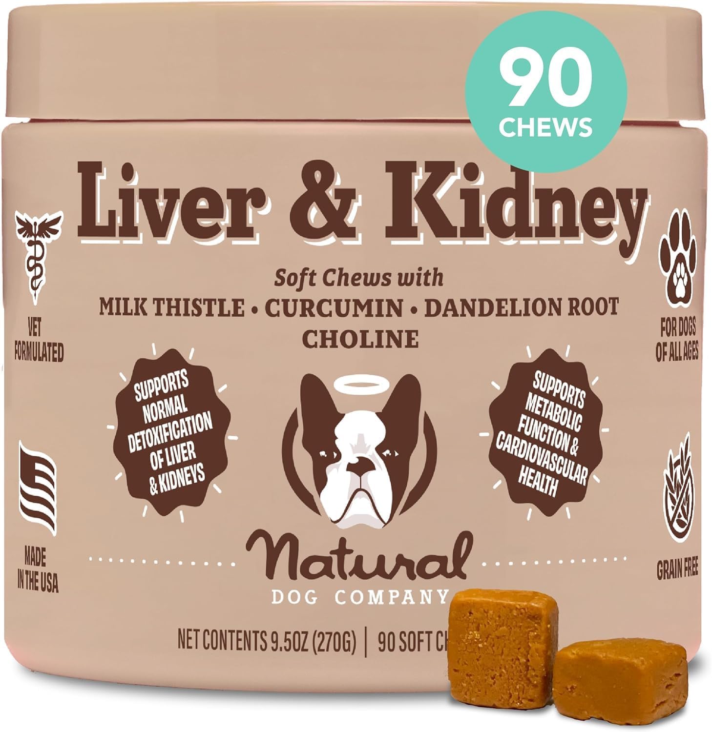 Natural Dog Company Stinky Liver & Kidney Supplement Chews - Dog Liver Support for Optimal Health - Turkey Flavored Treats - Promotes Digestion and Immune Health – Milk Thistle for Dogs (90 Chews)