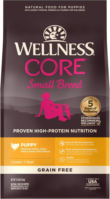 Wellness Natural Pet Food Core Grain-Free High-Protein Small Breed Dry Dog Food, Natural Ingredients, Made In Usa With Real Meat (Puppy ,Turkey, 12-Pound Bag)