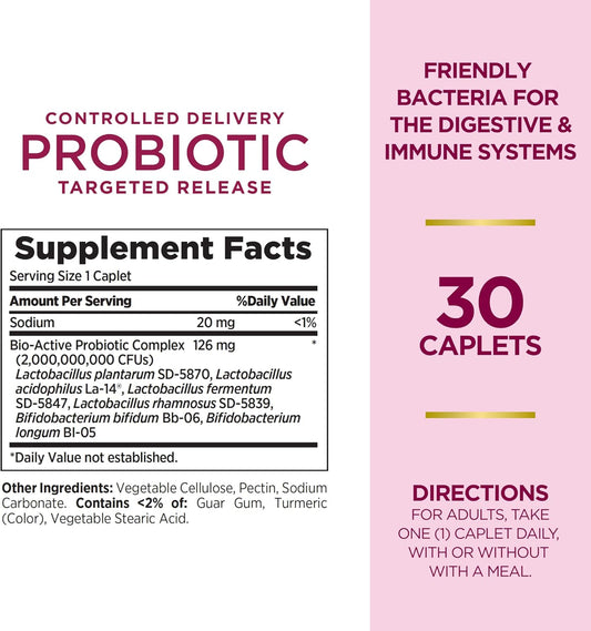 Nature'S Bounty Probiotic, Controlled Delivery Dietary Supplement, Supports Digestive,Intestinal And Immune Health, 30 Caplets